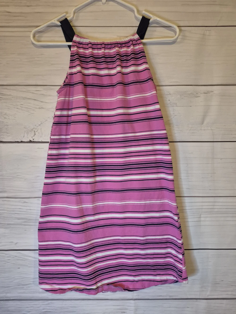 Lands' End Pink Striped Casual Sundress with Navy Straps